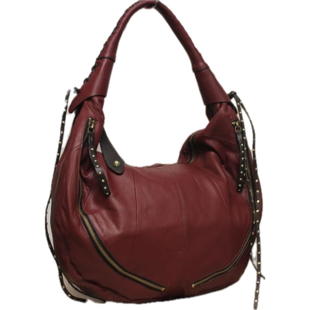 Oryany Large Maroon Leather Slouchy Hobo Bag
